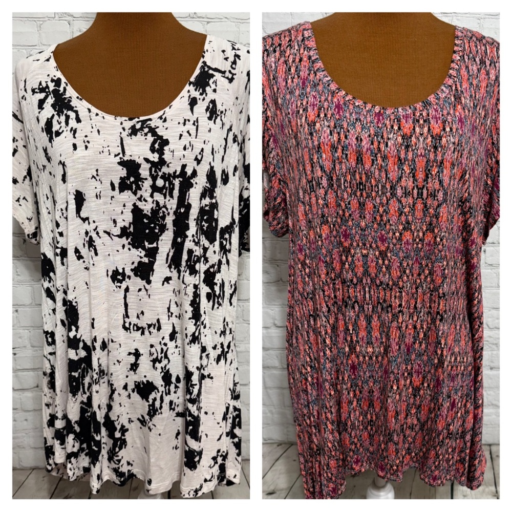 Stylish Women's Black and White & Multicolor Tops Lot of 2 Size 3X